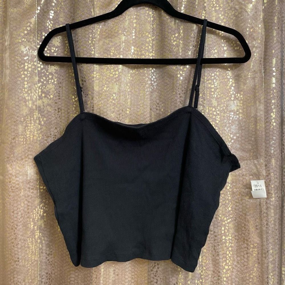 Aerie‎ Black Cropped Ribbed Spaghetti Strap Tank Top, XXL NWT
